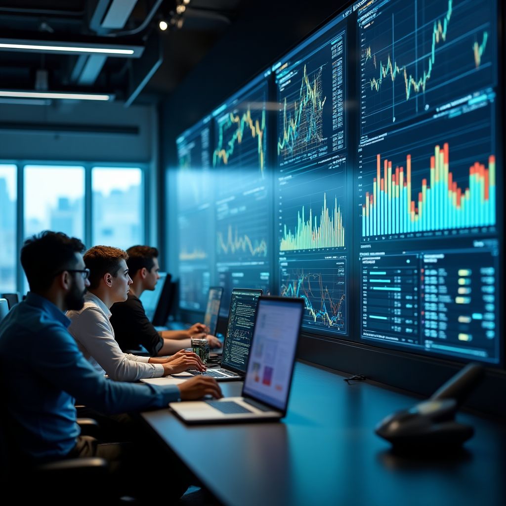 Equipo de planificación financiera analizando gráficos